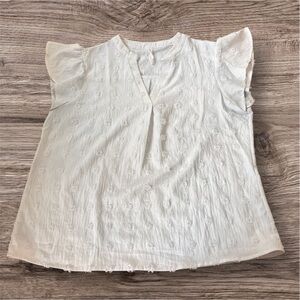 White Flutter Sleeve Textured Top